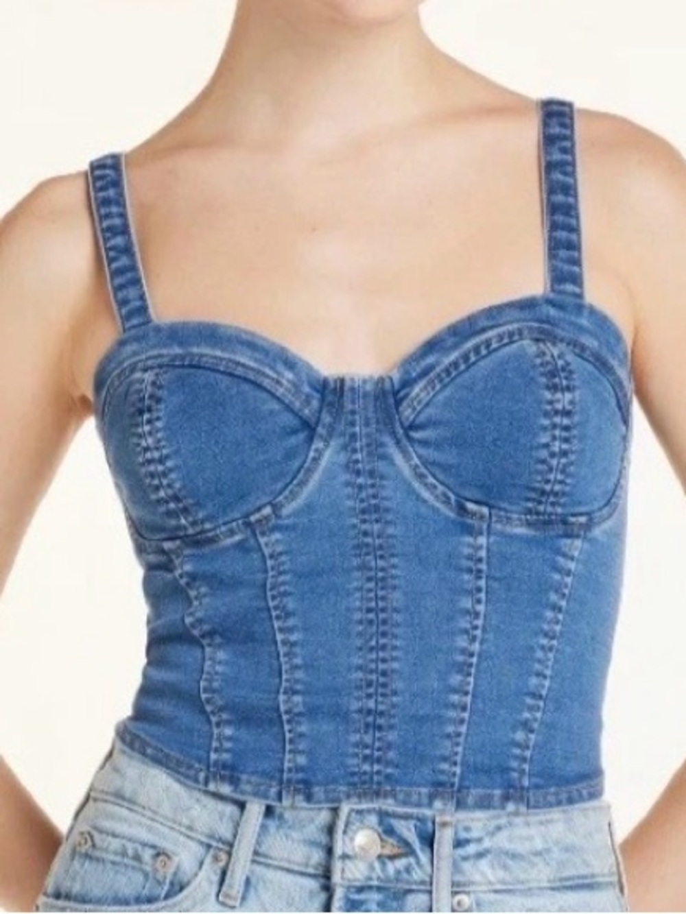 No Boundaries Large (11-13) Knit Denim Bustier Top Corset Style Sexy Party Women